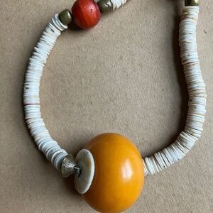 antique African chunky amber and puka shell necklace
